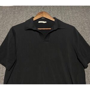 Suitsupply Polo Shirt Mens Medium black Cotton Silk Blend Light V Neck Placket